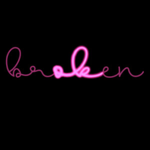 BROKEN, Women's pink glow script crew Design